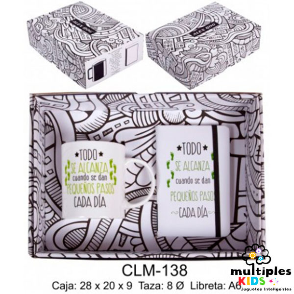 Kit de taza y libreta. Todo se alcanza con pequeños pasos